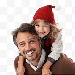 抱礼物的男人图片_圣诞节期间在家背着孩子的快乐父