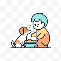 狗和人喂它食物的插图 向量