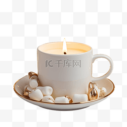 杯子里的蜡烛图片_漂亮的杯子里有棉花糖的咖啡圣诞