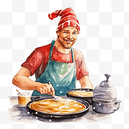 餐厨师帽图片_那家伙正在戴着圣诞帽做煎饼