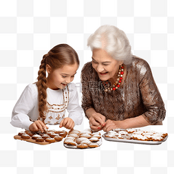 微笑的饼干人图片_圣诞节那天，祖母学习侄女制作美