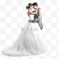 美丽的新娘和新郎夫妇穿着婚纱
