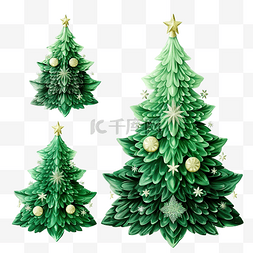 孤立的绿色圣诞树集