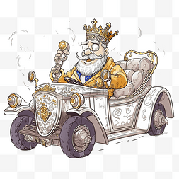戴着金王冠的愤怒国王驾驶着他的