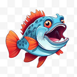 可爱的红眼鲈鱼张开大嘴卡通人物