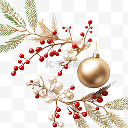 圣诞装饰品和冷杉枝上的浆果
