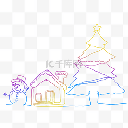 房子卡通线稿图片_圣诞节渐变彩色简笔画