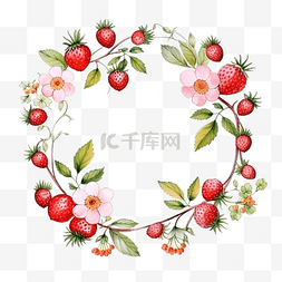 水彩野草莓果花枝花环框