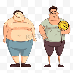 卡通人物减肥图片_减肥剪贴画两个男性人物与减肥卡