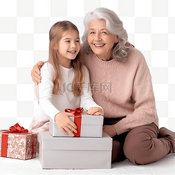 可爱的祖母带着女儿在圣诞节装饰