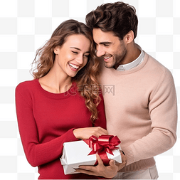年轻开朗的夫妇爱上了圣诞礼物