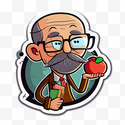 卡通老人与卡通和一个真正的苹果