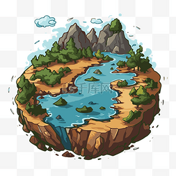 卡通自然景观图片_有两条河流和树木的大陆剪贴画卡
