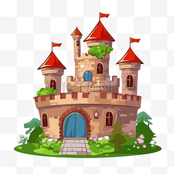 红色屋顶图片_城堡剪贴画 卡通城堡，红色屋顶