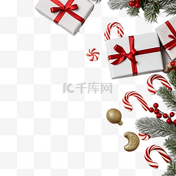礼包赠送图片_装有圣诞礼物的盒子和灰色糖果手