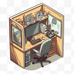 隔间剪贴画一个等距计算机房，其