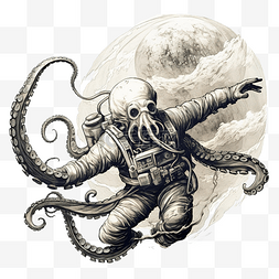 男人纹身图片_巨型章鱼战斗宇航员纹身