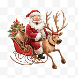快乐的圣诞老人坐在驯鹿拉的圣诞
