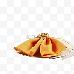 餐巾纸图片_木桌上配有餐巾和南瓜的金餐具，
