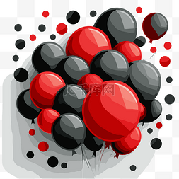 白色背景上的一堆黑色和红色气球