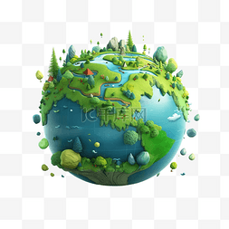世界国家图片_地球卡通风格绿色世界3D插画