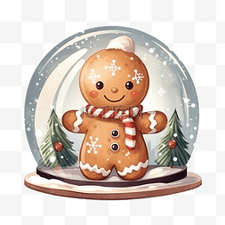 插画圣诞快乐图片_圣诞快乐可爱姜饼干画雪球卡