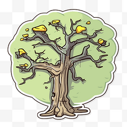 没有叶子的树图片_动画贴纸插图，展示一棵枝繁叶茂