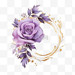 水元素卡片图片_紫色抽象玫瑰水彩花金框