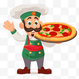 卡通披萨厨师图片_意大利剪贴画卡通厨师手里拿着披