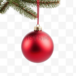 圣诞树装饰图片_圣诞树树枝上有一个带白丝带的红