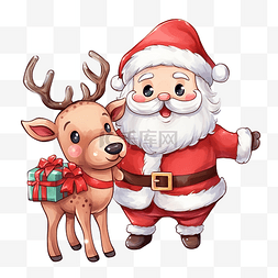 卡通可爱圣诞圣诞老人和驯鹿庆祝