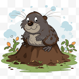 泥土植物图片_鼹鼠剪贴画可爱的卡通海狸坐在一