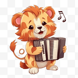 狮子演奏音乐可爱动物演奏手风琴