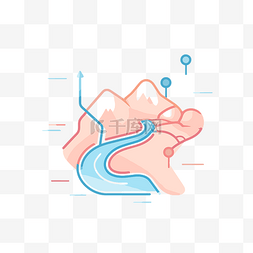 山脉清晰图片_白色背景上的山脉和河流的插图 