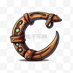 马蹄形剪贴画棕色字母 c 与金属环