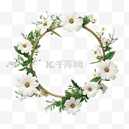 波斯菊图片图片_白色波斯菊和绿色绣球花花束，带