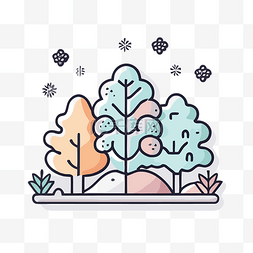 简单主题图片_冬季平面插画与树木 向量