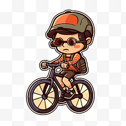 卡通男孩骑自行车卡通图标 向量