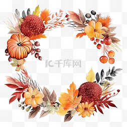卡片质地图片_感恩节秋季花环框架，采用水彩花