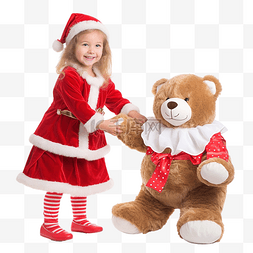 拥抱幸福的小熊图片_圣诞老人给小女孩带来了一只泰迪