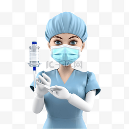 院图片_护士戴面具拿着大注射3D人物插画