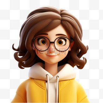 卡通穿黄色外套女生元素立体免抠图案