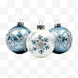 凉爽的蓝色和白色装饰圣诞球，带