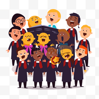 唱诗班剪贴画 穿着唱诗班服装的儿童矢量插画卡通