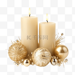 带有蜡烛和金色装饰的圣诞组合物