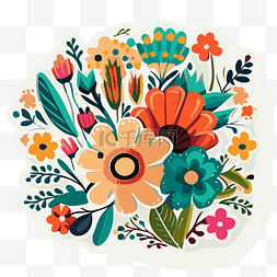 墨西哥小镇图片_白色背景上的彩色花卉插图 向量