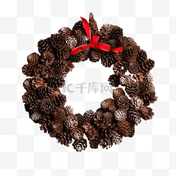 深棕色木墙上松果的节日质朴圣诞