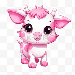可爱的涂鸦卡通牛人物粉红色和白