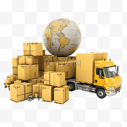 物流运输货物图片_物流中的 3d 插图分布