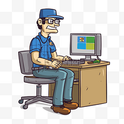 微软剪贴画卡通看门人使用电脑 